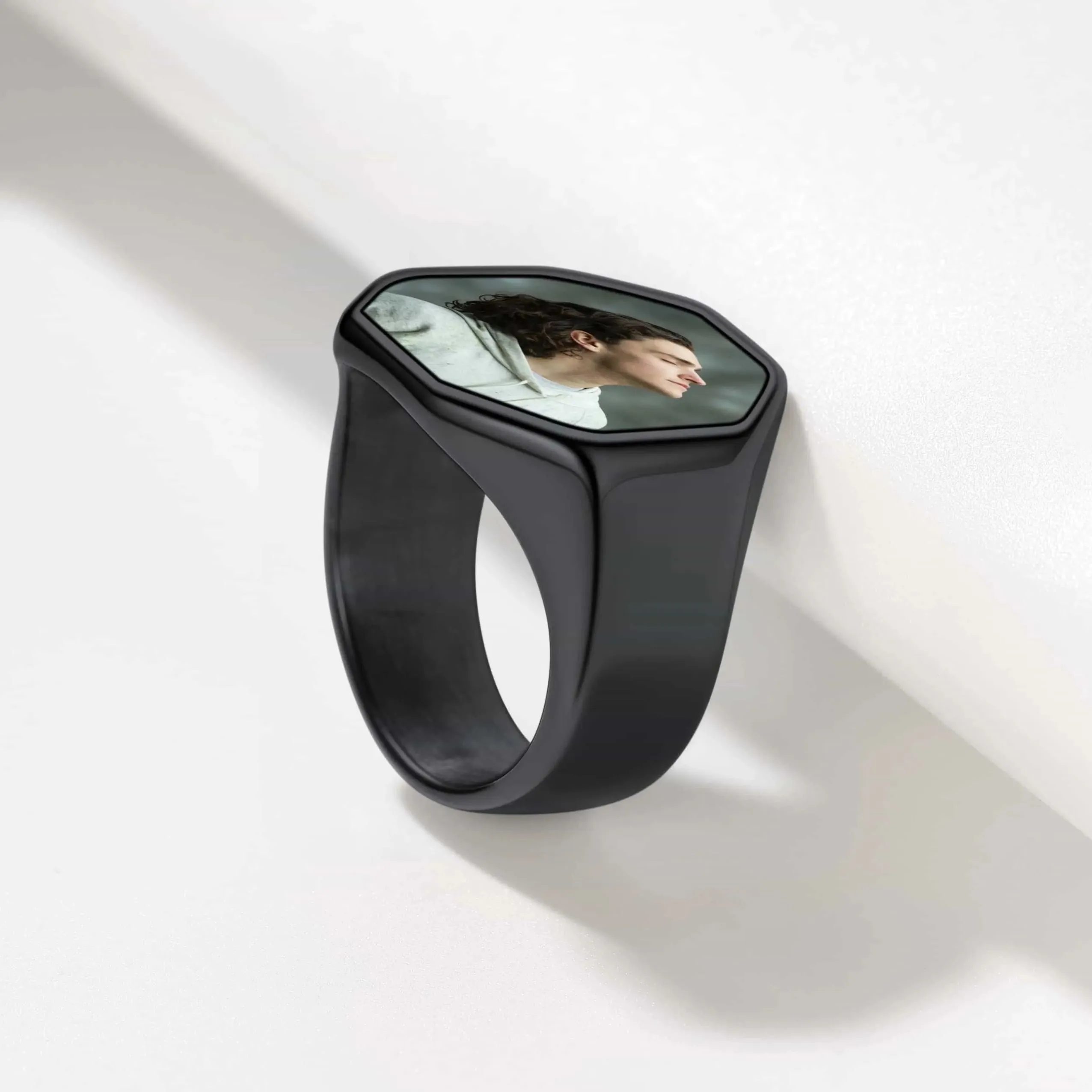 Personalized Octagon Signet Ring with Photo for Men
