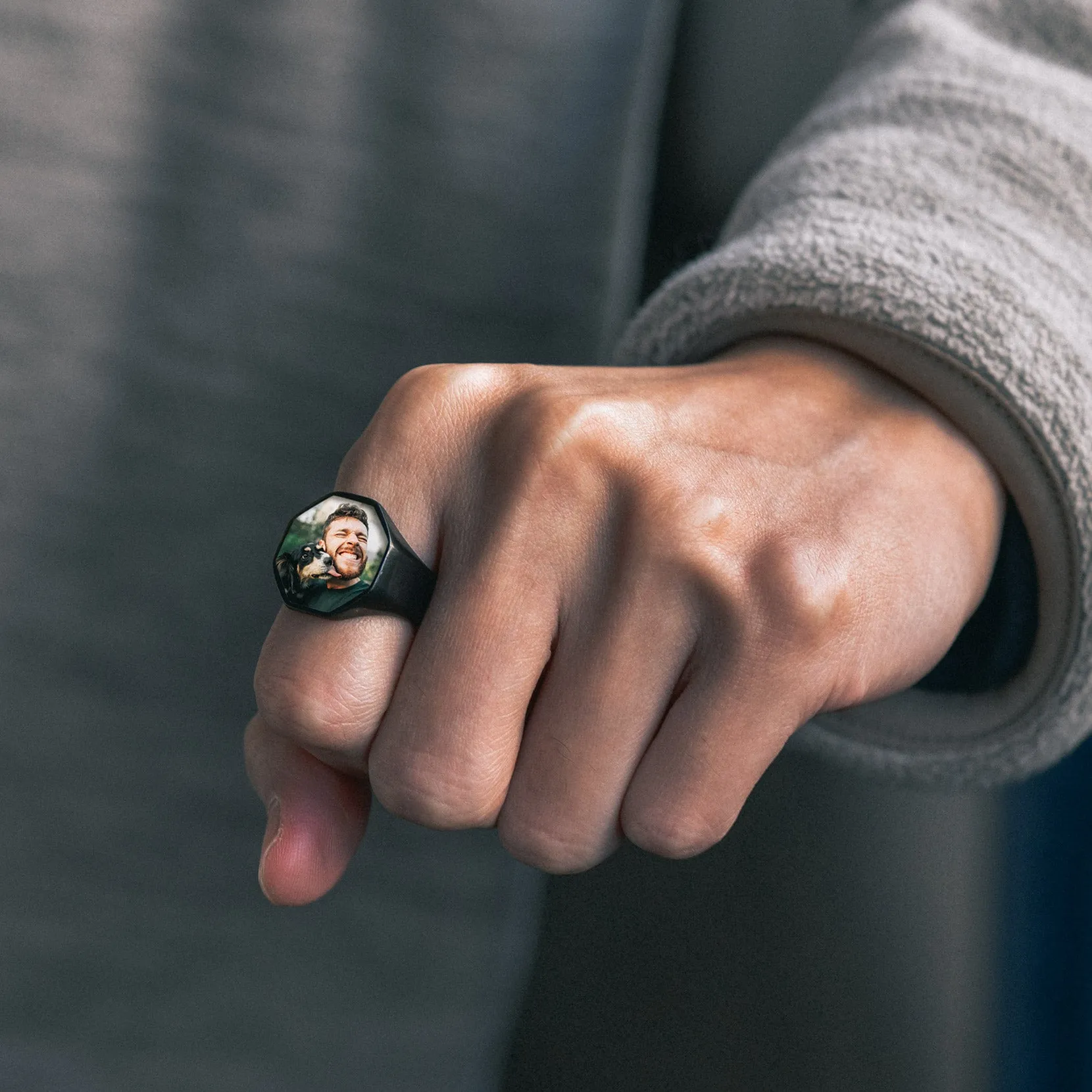 Personalized Octagon Signet Ring with Photo for Men