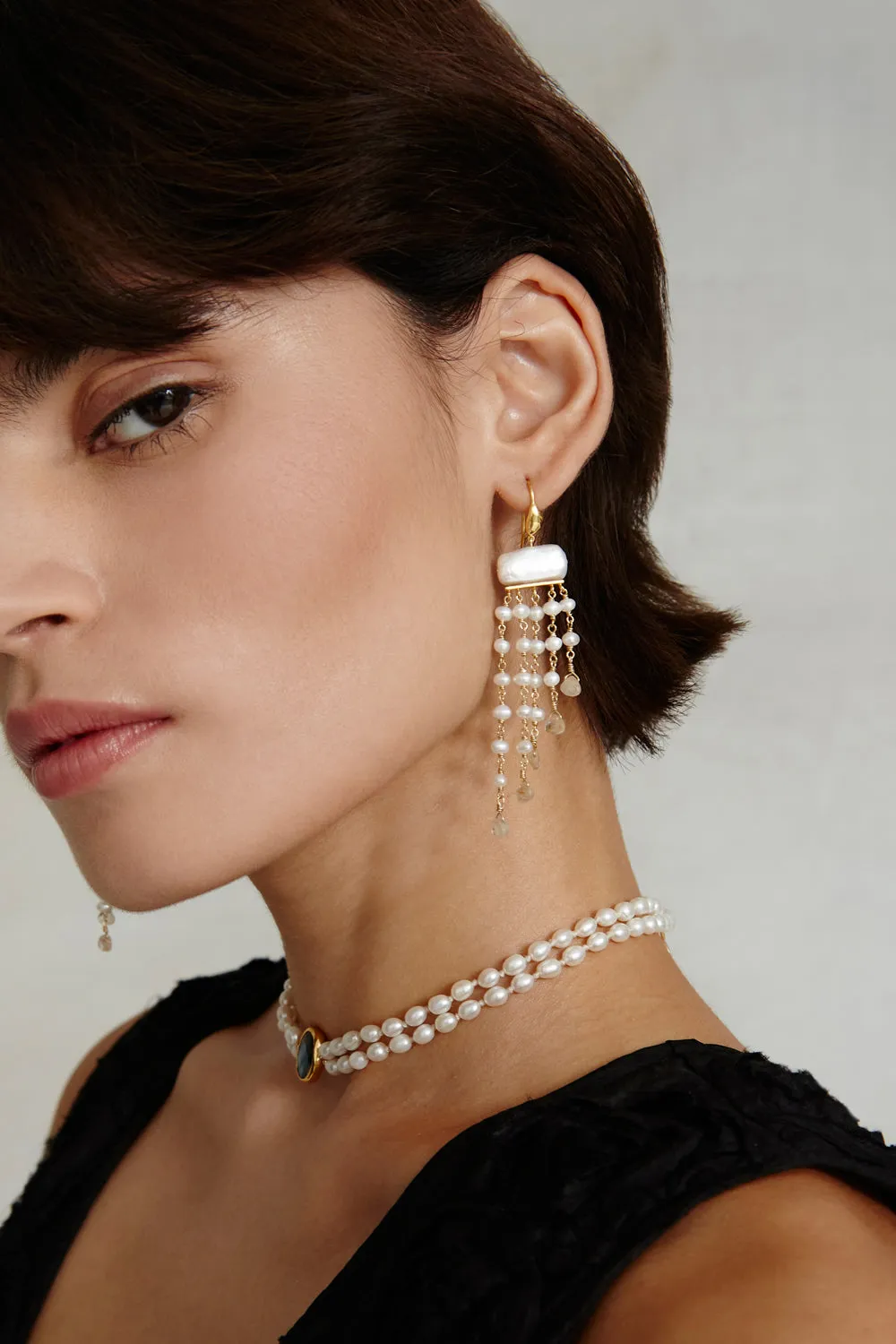 Phaedra Waterfall Earrings White Pearl Mix