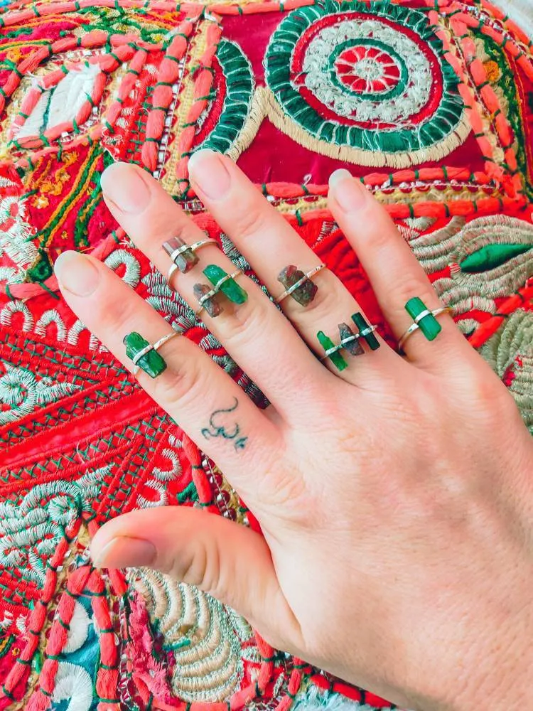 Pink and Green Raw Watermelon Tourmaline Rings