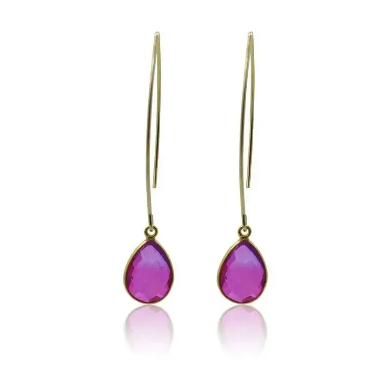 Pink Earrings - Aura Drop Long Gold Designs