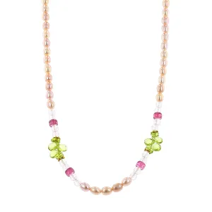 Pink Freshwater Pearl, Peridot and Tourmaline Necklace
