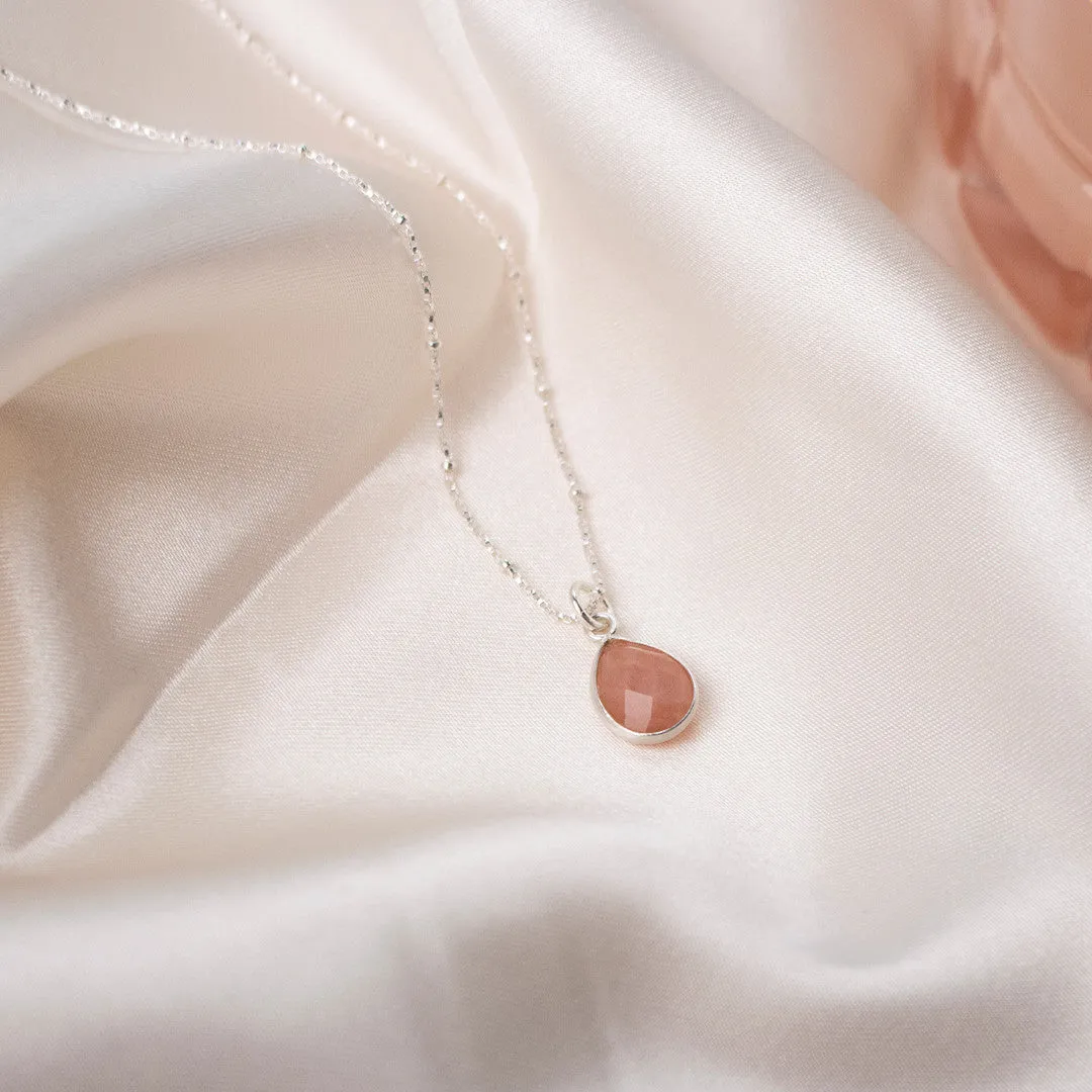 Pink Opal Charm Necklace | Silver | October