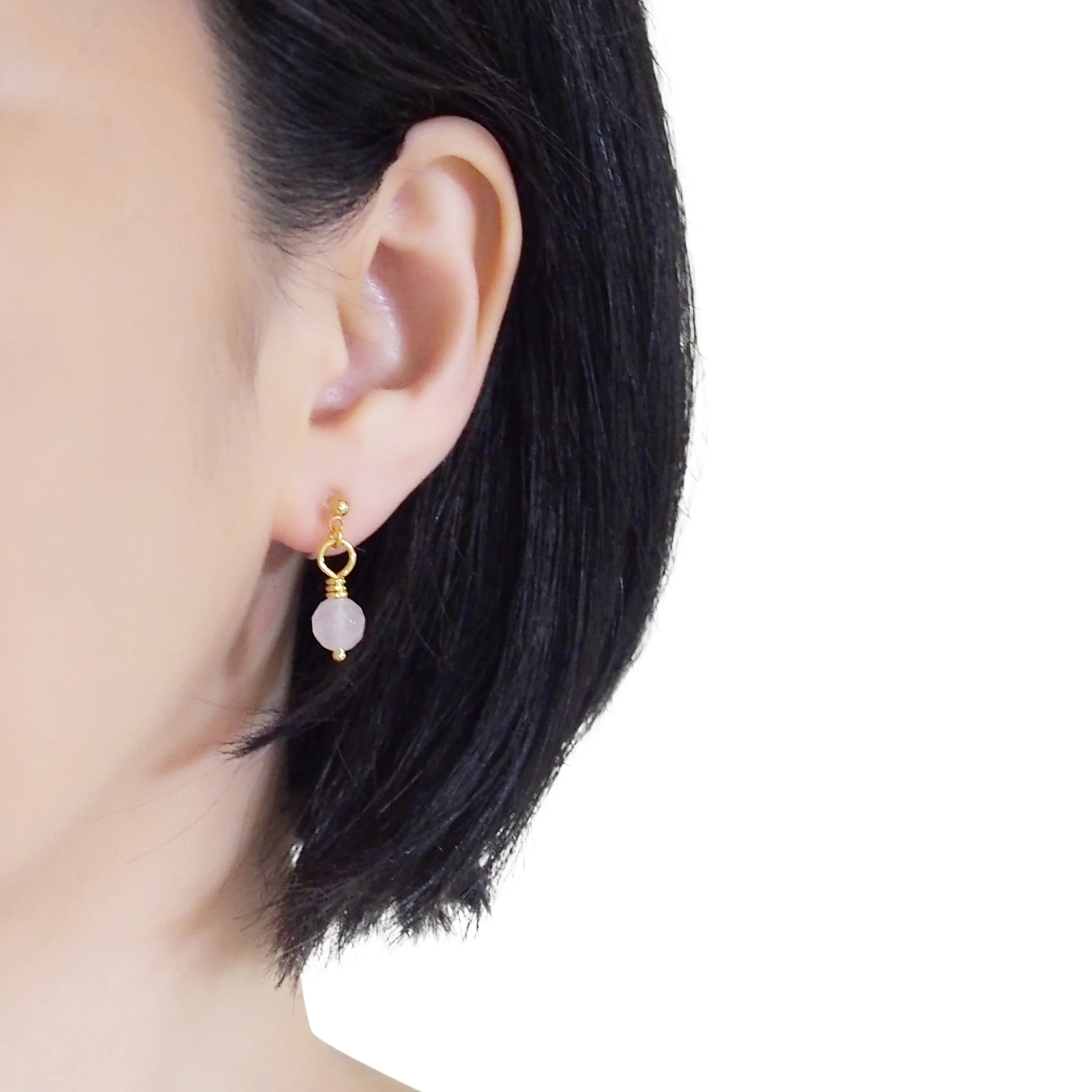 Pink Rose Quartz Invisible Clip On Earrings