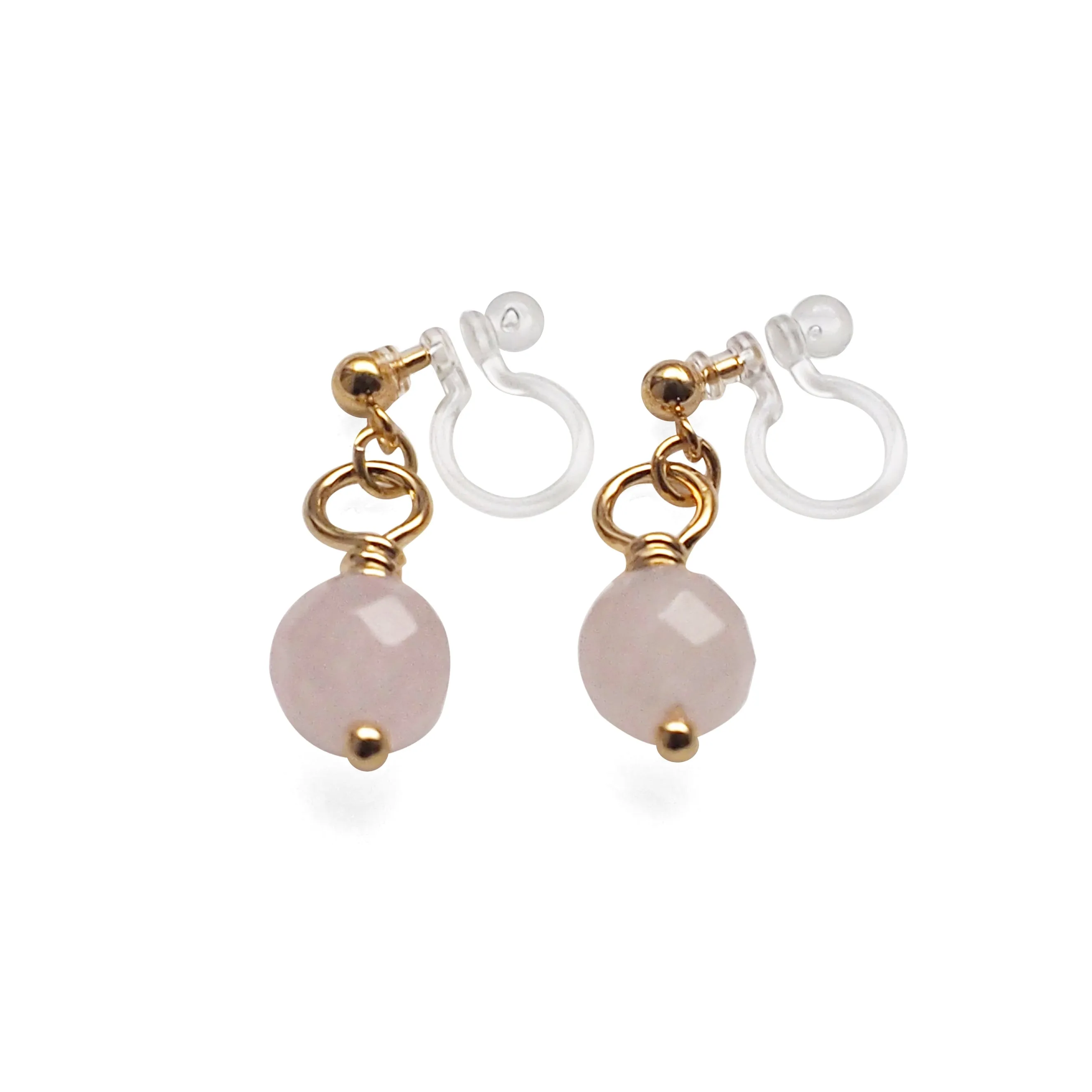 Pink Rose Quartz Invisible Clip On Earrings