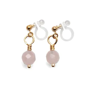 Pink Rose Quartz Invisible Clip On Earrings