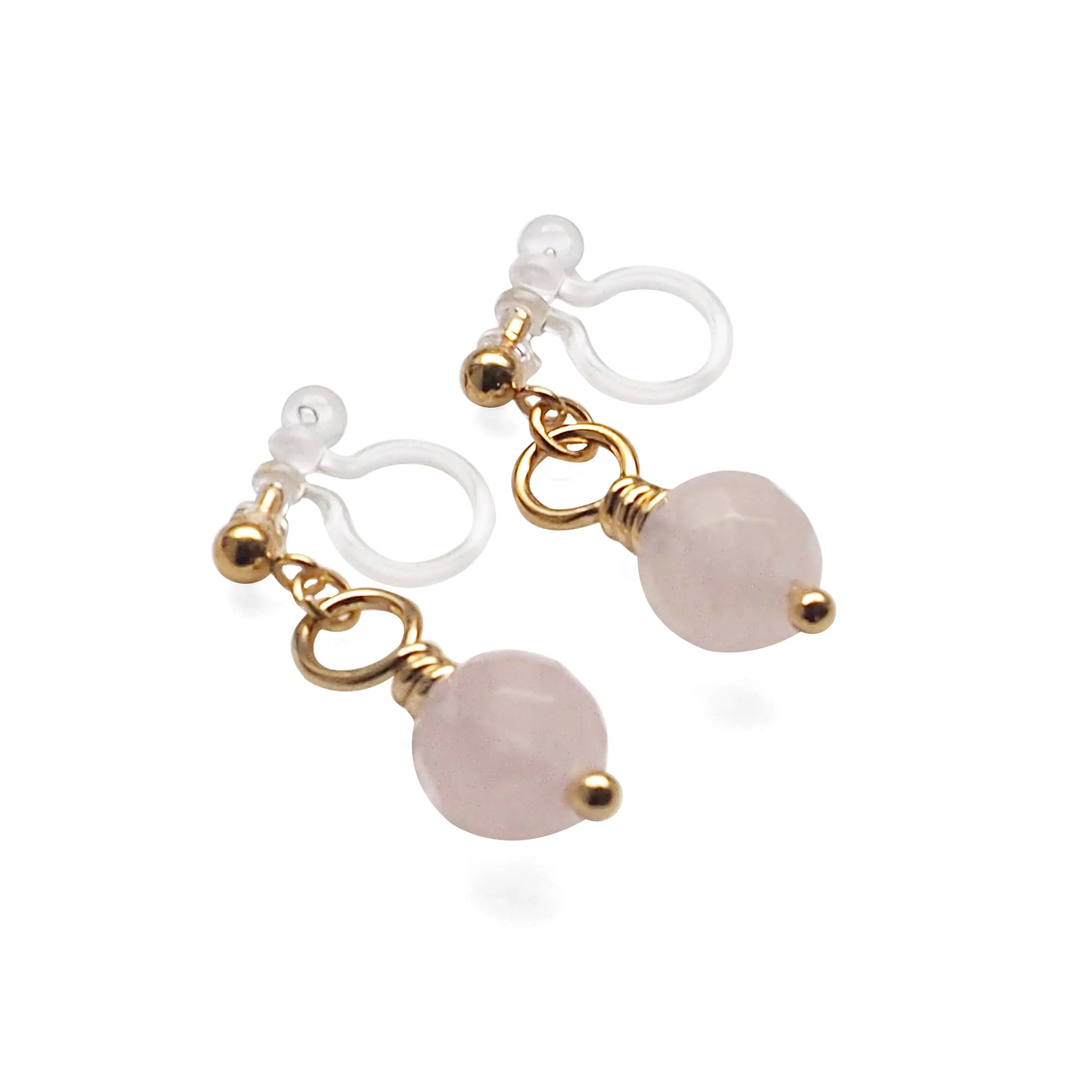 Pink Rose Quartz Invisible Clip On Earrings