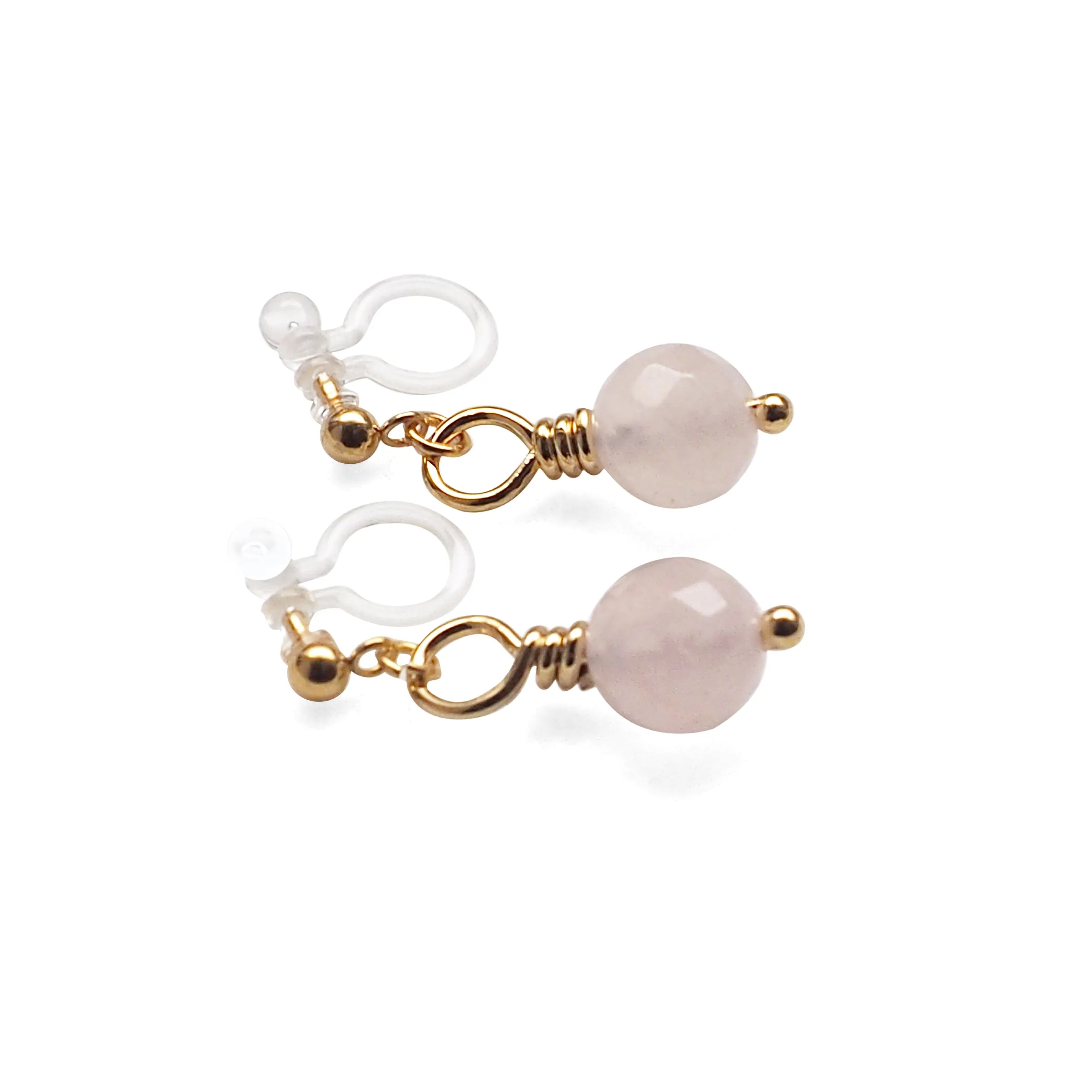 Pink Rose Quartz Invisible Clip On Earrings