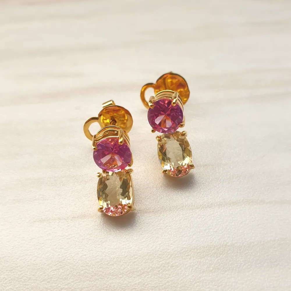 Pink Topaz with Lemon Quartz Separates Earrings