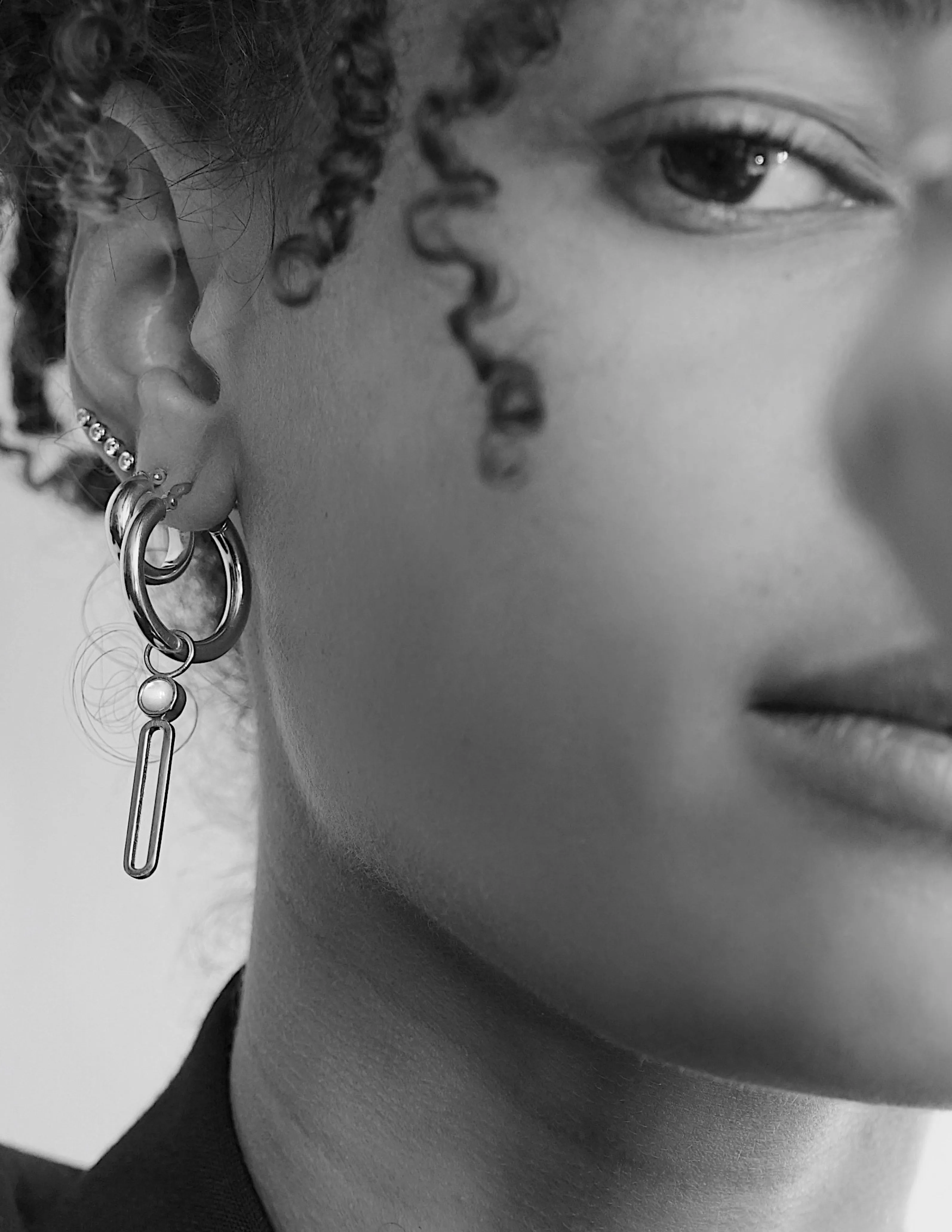 Pitch Opal Earring <br> Silver