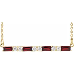 Platinum 14k Gold Sterling Silver Garnet 1/5 CTW Diamond Bar Necklace January Birthstone