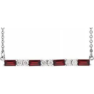 Platinum 14k Gold Sterling Silver Garnet 1/5 CTW Diamond Bar Necklace January Birthstone