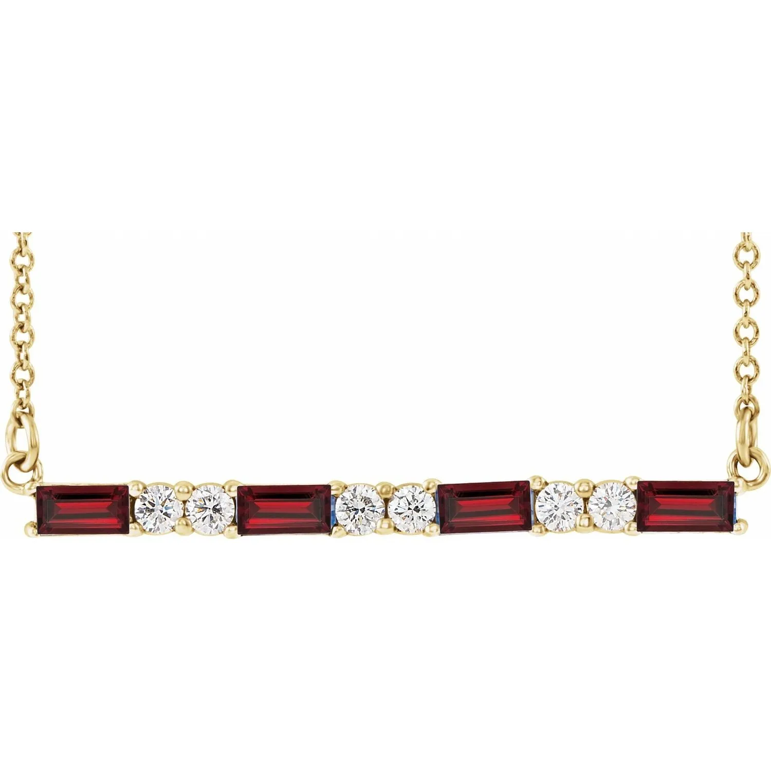 Platinum 14k Gold Sterling Silver Garnet 1/5 CTW Diamond Bar Necklace January Birthstone