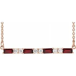 Platinum 14k Gold Sterling Silver Garnet 1/5 CTW Diamond Bar Necklace January Birthstone