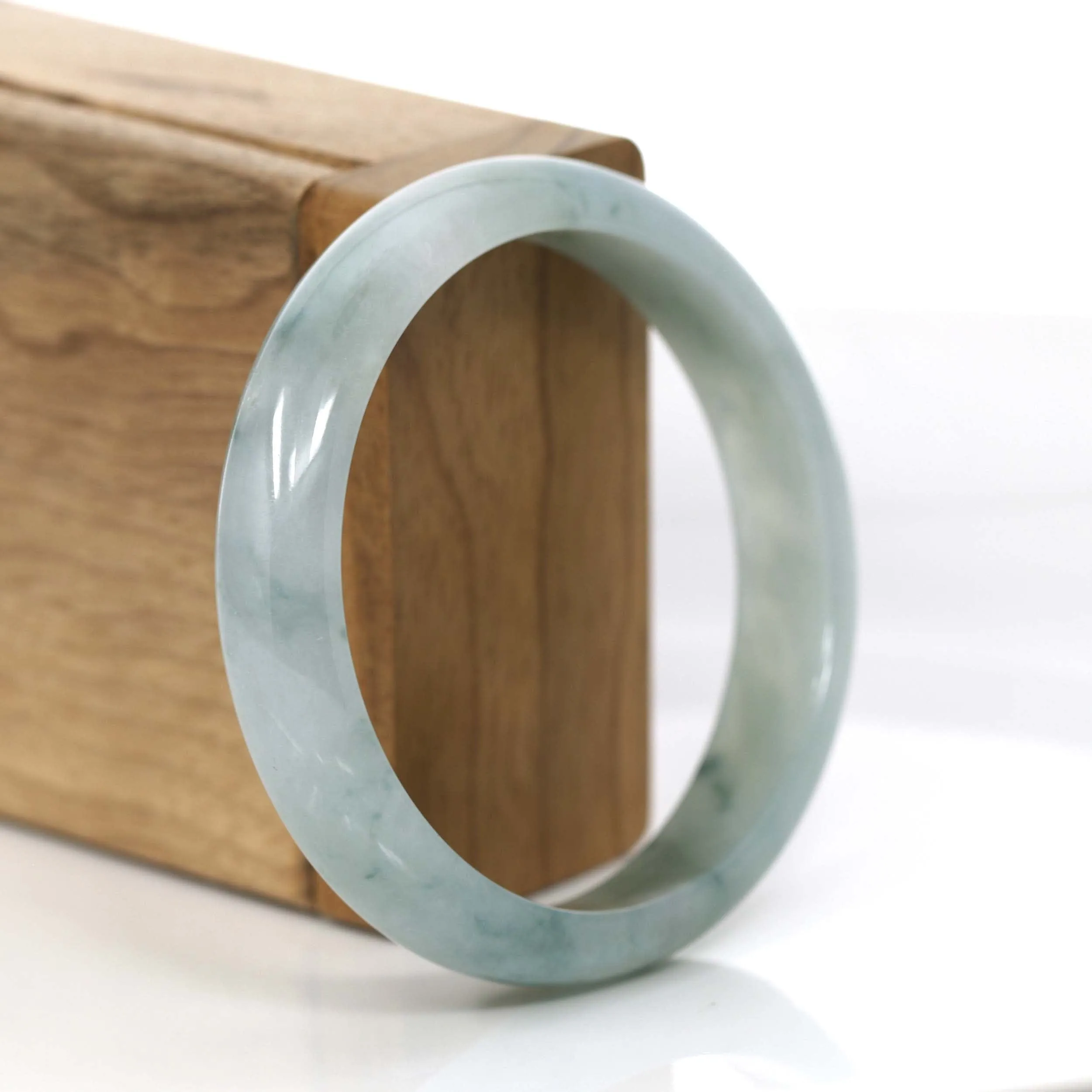 "Classic Bangle" Ice Blue-Green Jadeite Jade Bangle (58.02 mm) #717