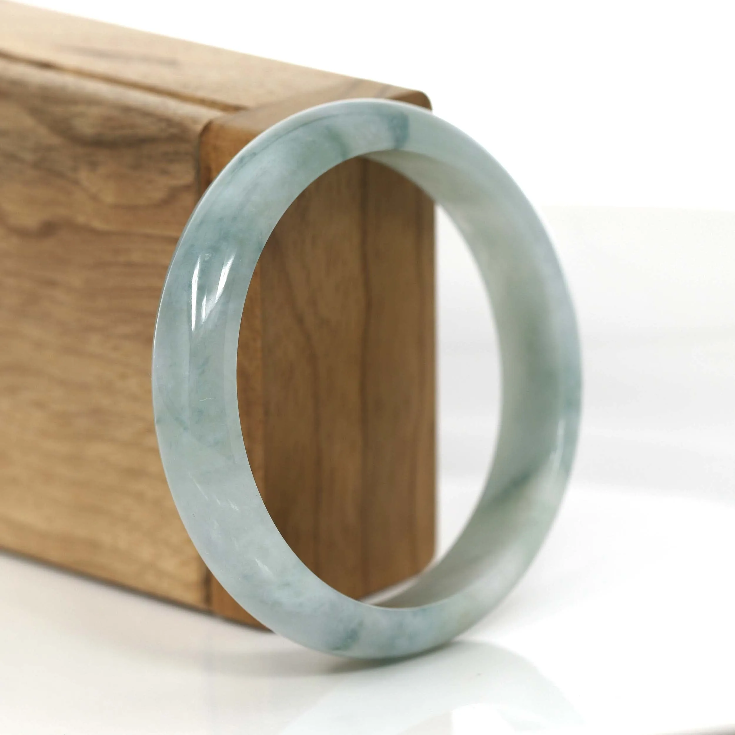 "Classic Bangle" Ice Blue-Green Jadeite Jade Bangle (58.02 mm) #717