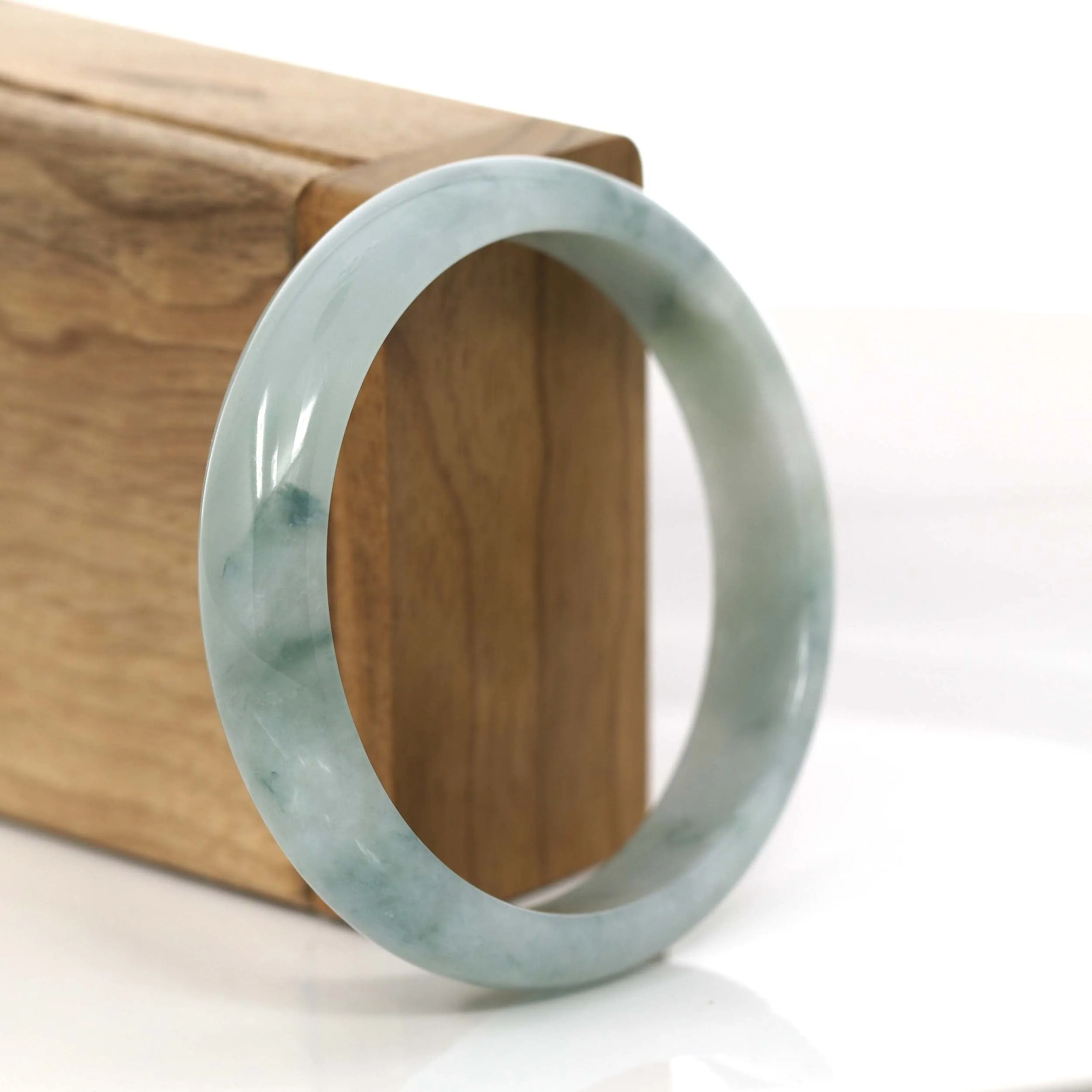 "Classic Bangle" Ice Blue-Green Jadeite Jade Bangle (58.02 mm) #717