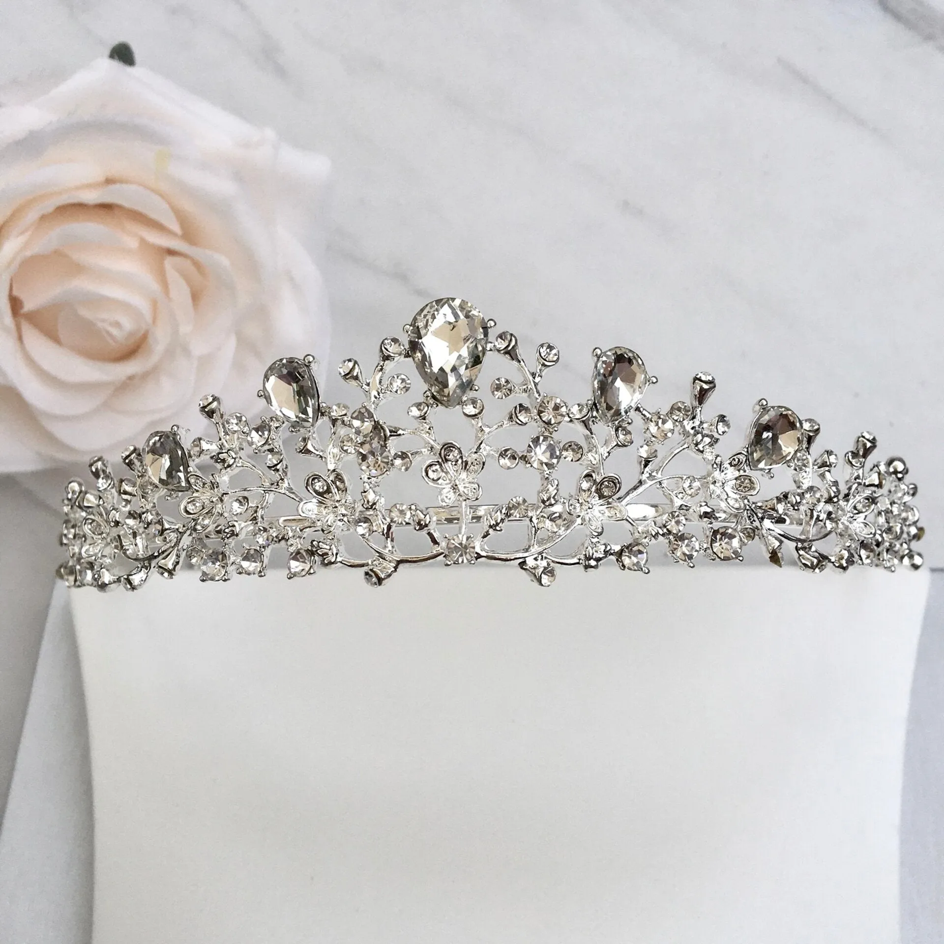 "Pamela" - Bridal 3-Piece Jewelry Set With Tiara - Available in Gold and Silver