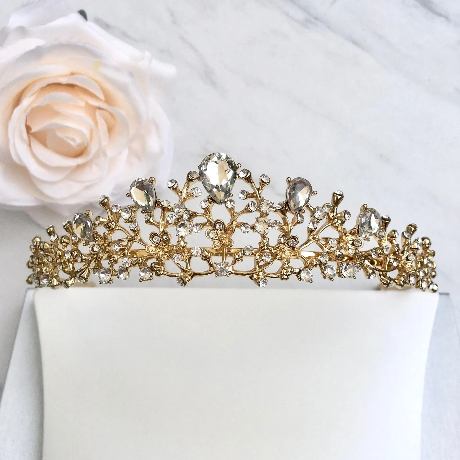 "Pamela" - Bridal 3-Piece Jewelry Set With Tiara - Available in Gold and Silver