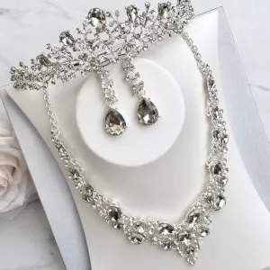 "Pamela" - Bridal 3-Piece Jewelry Set With Tiara - Available in Gold and Silver