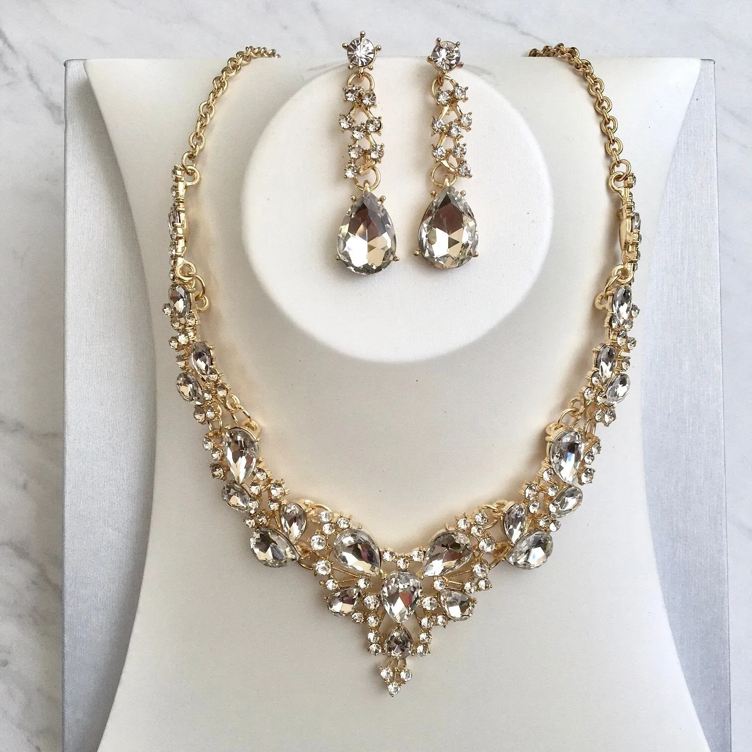 "Pamela" - Bridal 3-Piece Jewelry Set With Tiara - Available in Gold and Silver