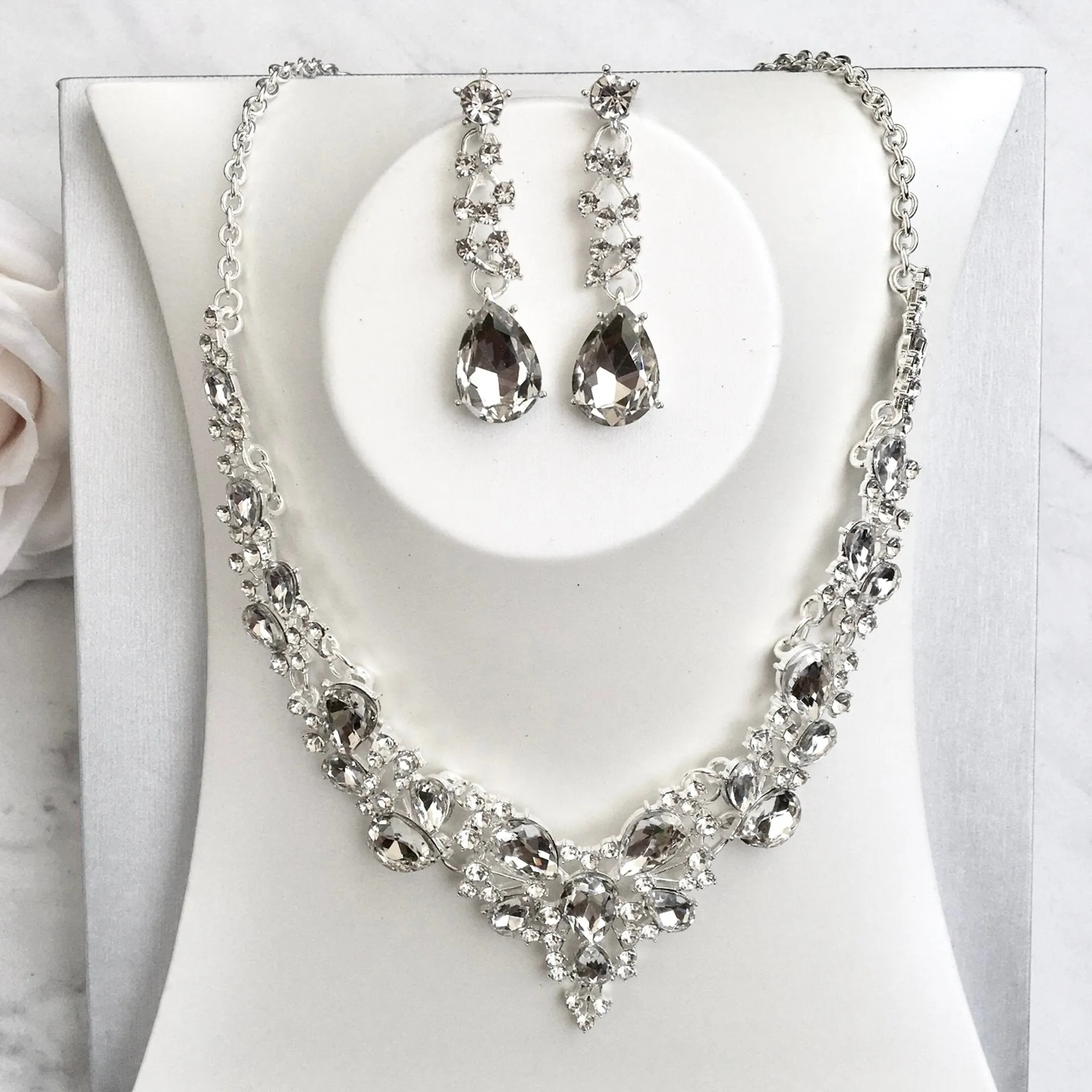 "Pamela" - Bridal 3-Piece Jewelry Set With Tiara - Available in Gold and Silver