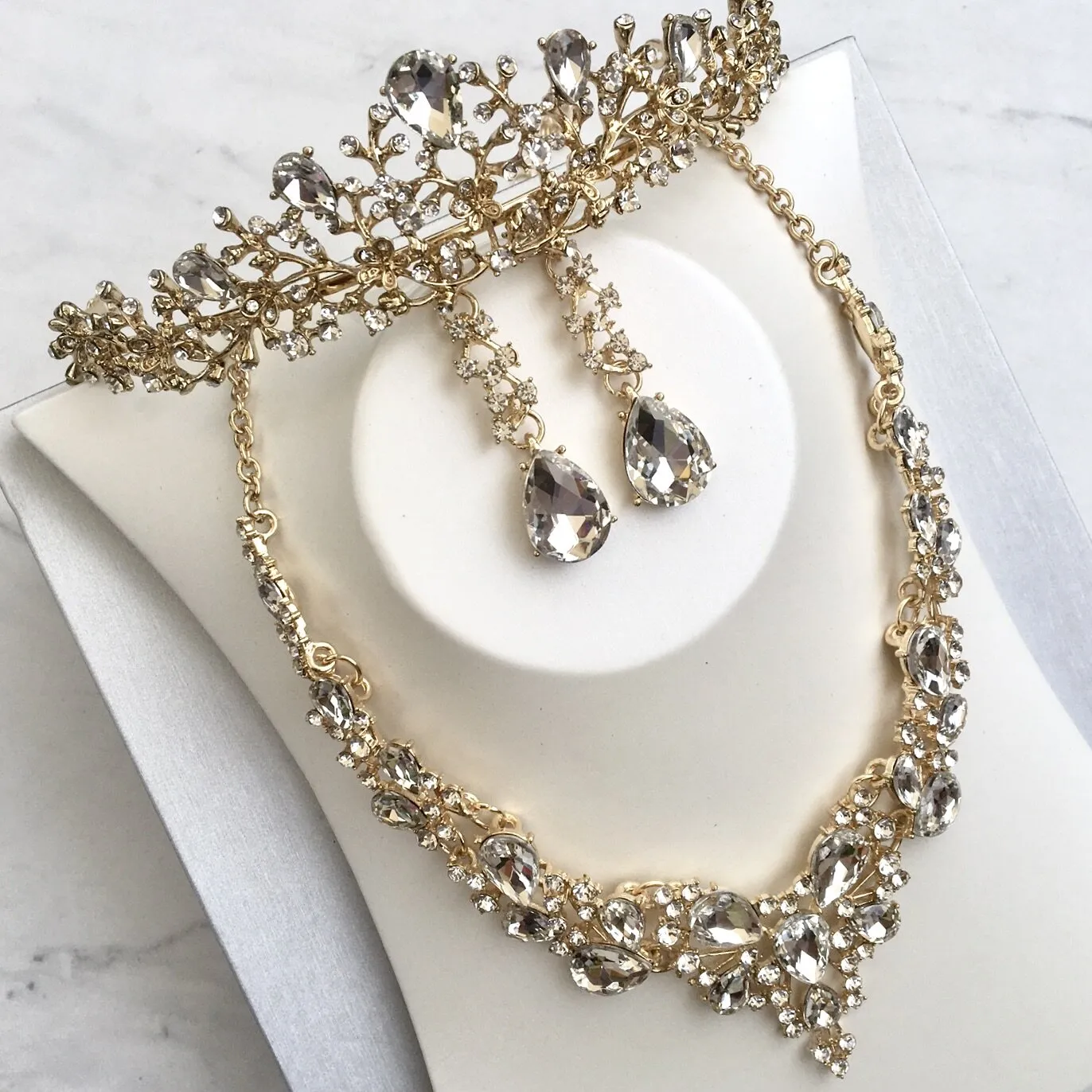 "Pamela" - Bridal 3-Piece Jewelry Set With Tiara - Available in Gold and Silver
