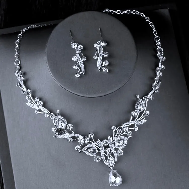 "Rosamund" - Silver Cubic Zirconia 3-Piece Bridal Jewelry Set With Tiara