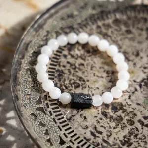 Rainbow Moonstone   Black Tourmaline Crystal Bracelet