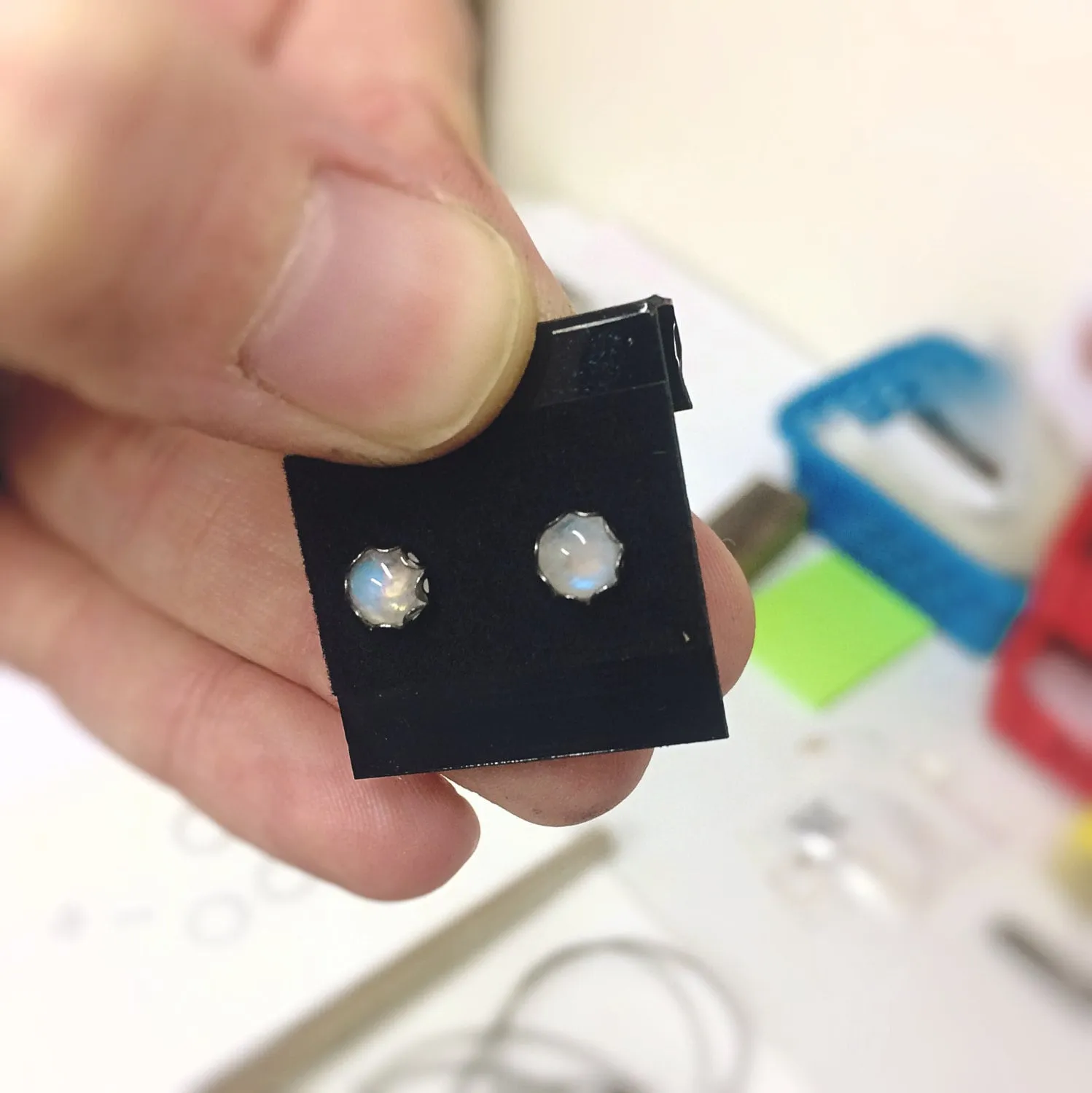Rainbow Moonstone Earrings, Stud Earrings, Oxidized Silver Earrings, Unique Moonstone Earrings, Gemstone Earrings, 5mm Moonstone Earrings