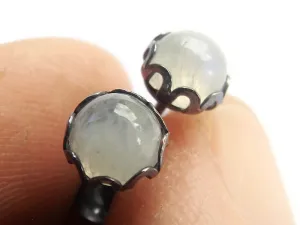 Rainbow Moonstone Earrings, Stud Earrings, Oxidized Silver Earrings, Unique Moonstone Earrings, Gemstone Earrings, 5mm Moonstone Earrings