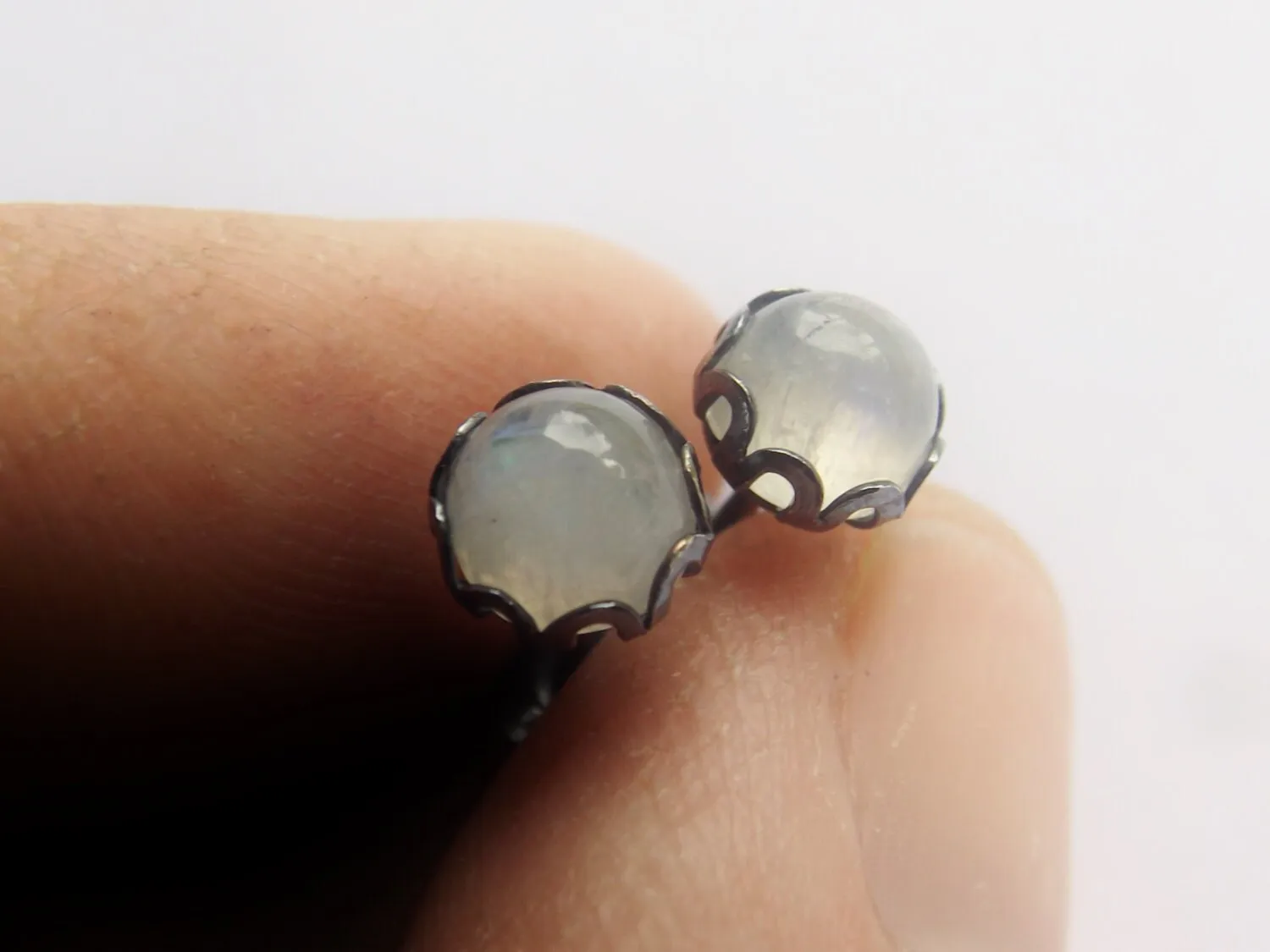 Rainbow Moonstone Earrings, Stud Earrings, Oxidized Silver Earrings, Unique Moonstone Earrings, Gemstone Earrings, 5mm Moonstone Earrings