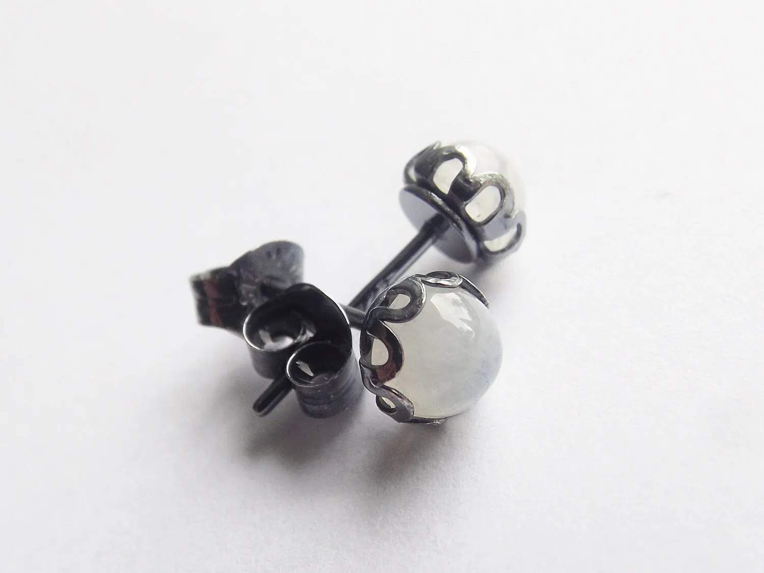 Rainbow Moonstone Earrings, Stud Earrings, Oxidized Silver Earrings, Unique Moonstone Earrings, Gemstone Earrings, 5mm Moonstone Earrings