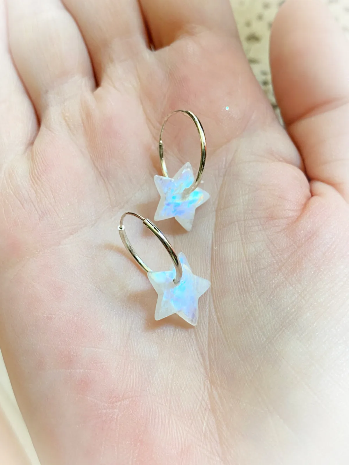 Rainbow Moonstone Star Hoops