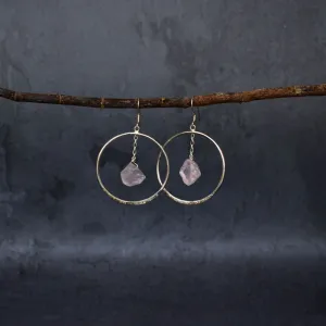 Raw & Ready - Rose Quartz Hoop Earrings