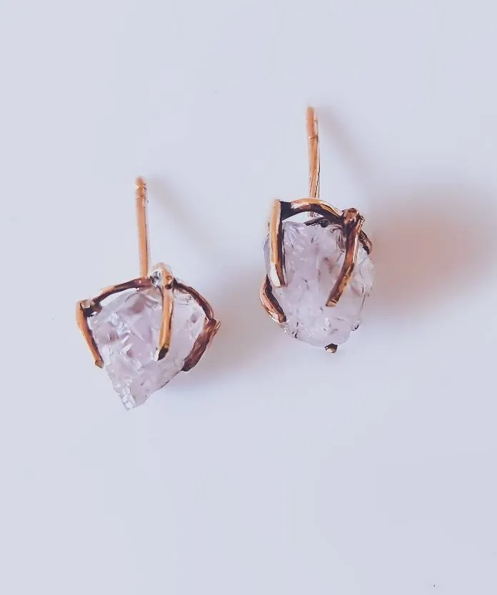 Raw Rose Quartz Stud Earrings