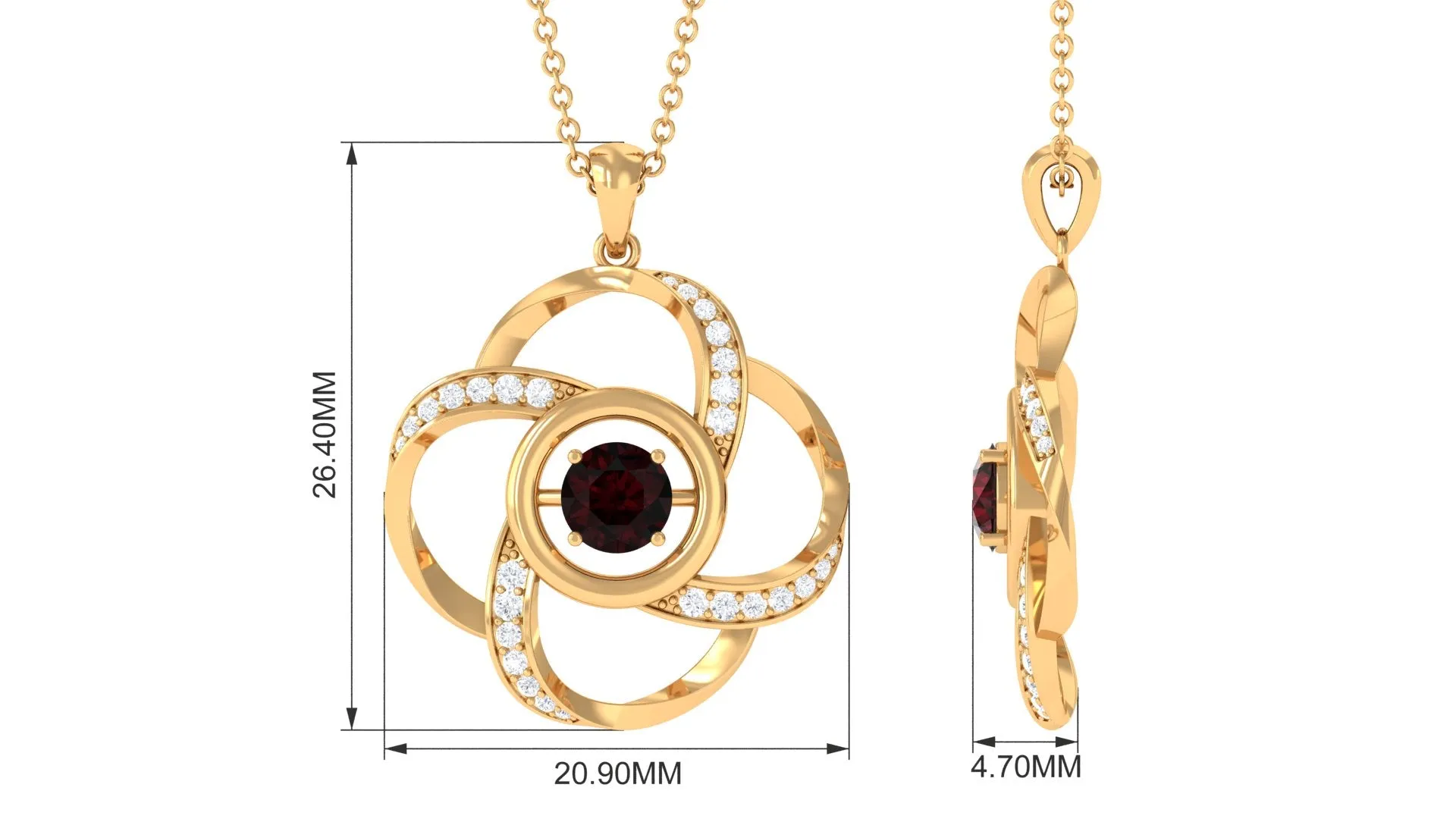 Real Garnet Floral Pendant Necklace