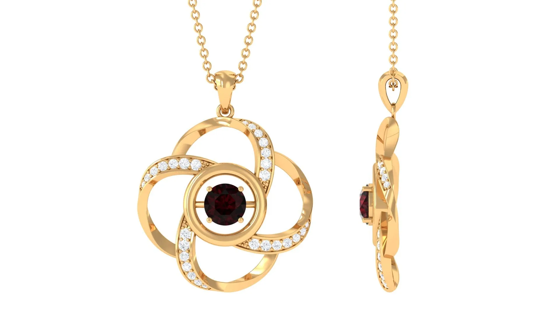 Real Garnet Floral Pendant Necklace