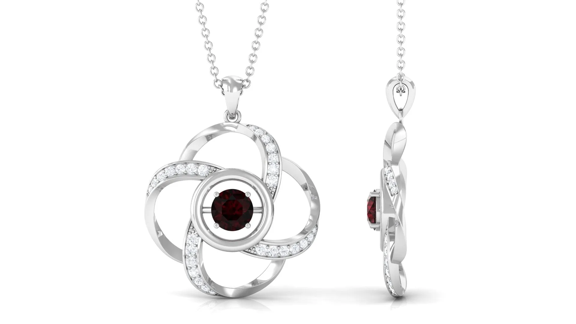 Real Garnet Floral Pendant Necklace
