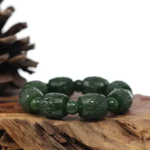 RealJade® Co. Genuine Nephrite Jade Buddha Symbol TongTong Men's Bracelet