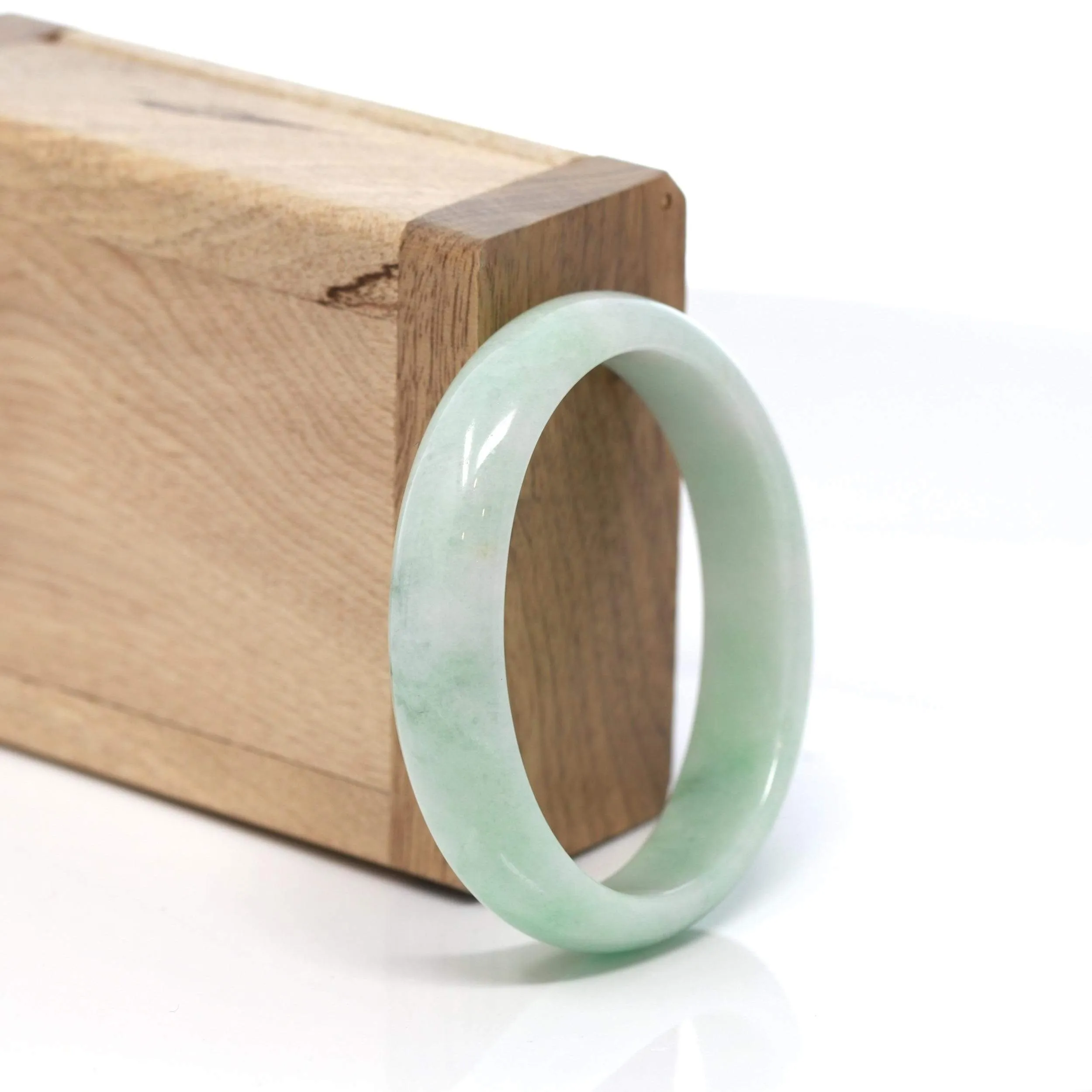RealJade® Co. "Half-Round Oval Bangle" Genuine Burmese Vibrant Green Jadeite Jade Oval Bangle Bracelet (51.74 mm) #191