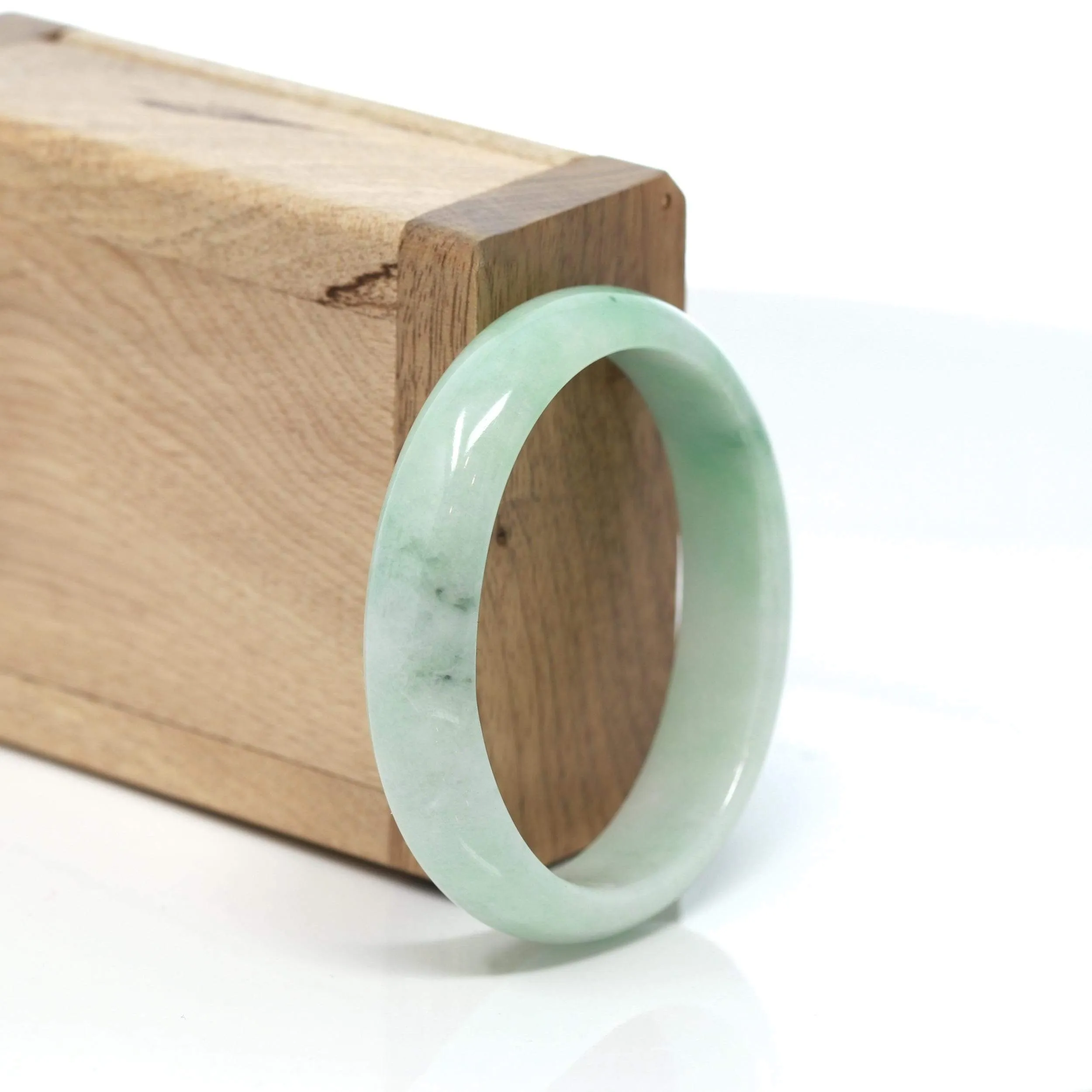 RealJade® Co. "Half-Round Oval Bangle" Genuine Burmese Vibrant Green Jadeite Jade Oval Bangle Bracelet (51.74 mm) #191