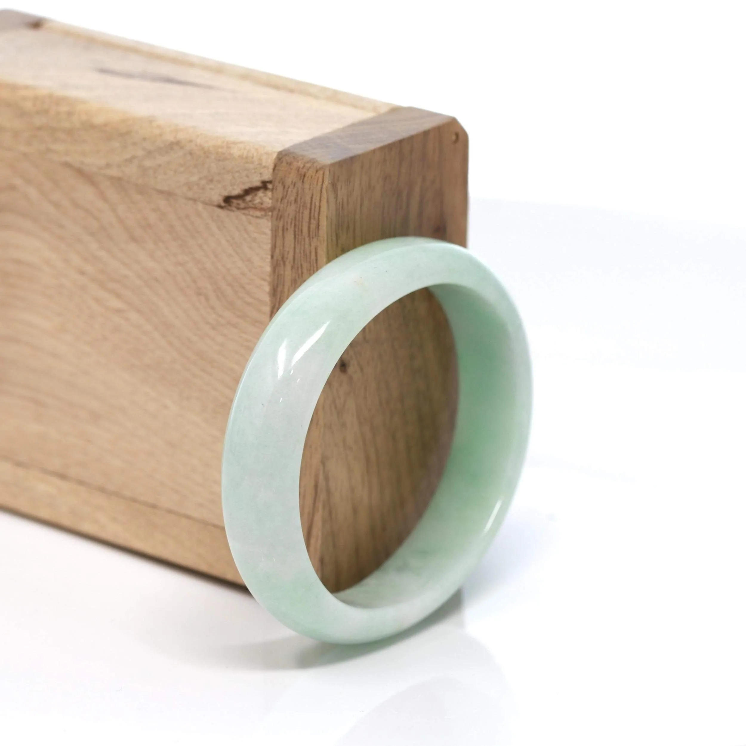 RealJade® Co. "Half-Round Oval Bangle" Genuine Burmese Vibrant Green Jadeite Jade Oval Bangle Bracelet (51.74 mm) #191
