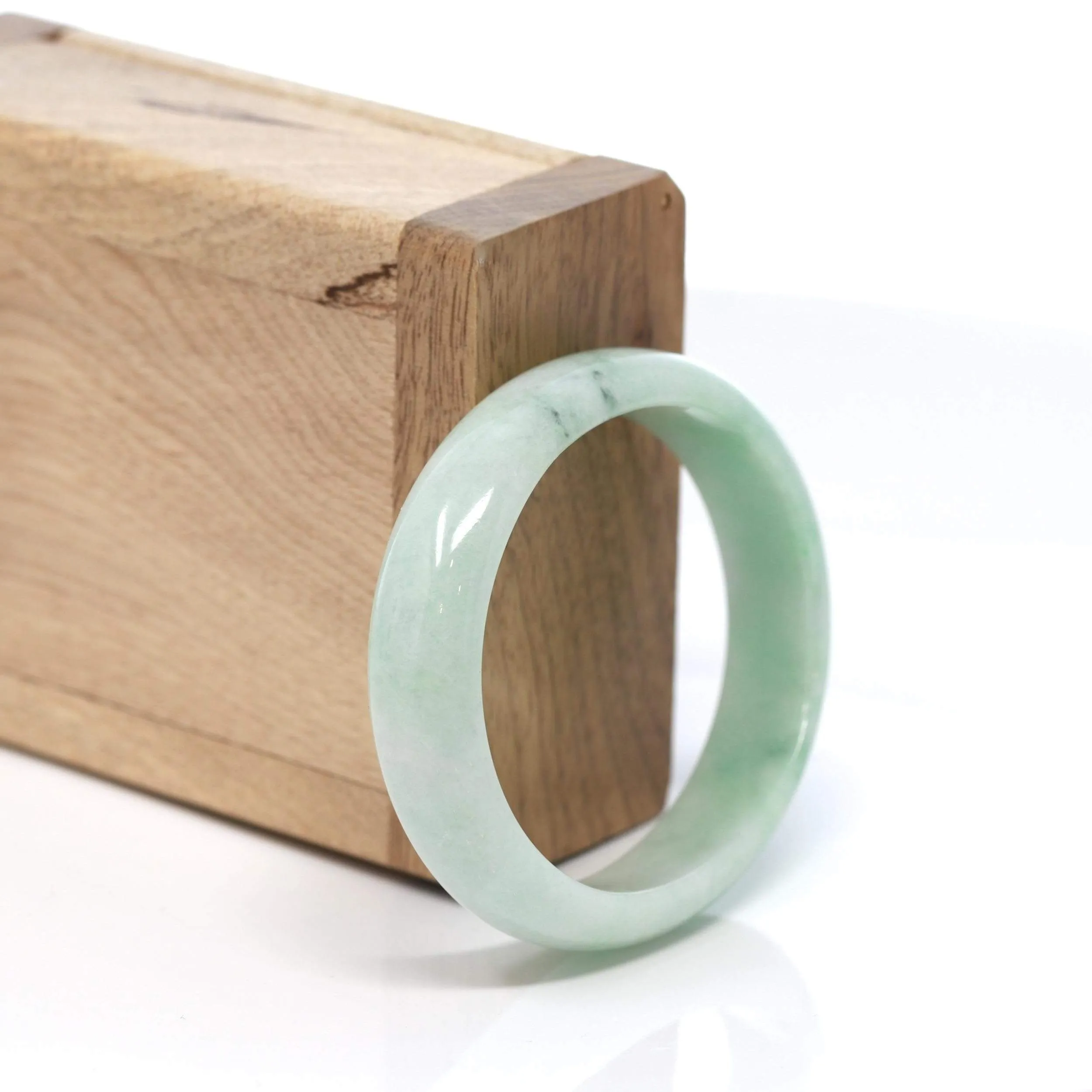 RealJade® Co. "Half-Round Oval Bangle" Genuine Burmese Vibrant Green Jadeite Jade Oval Bangle Bracelet (51.74 mm) #191