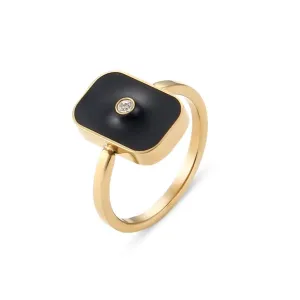 Rectangle Crystal Black Enamel Ring
