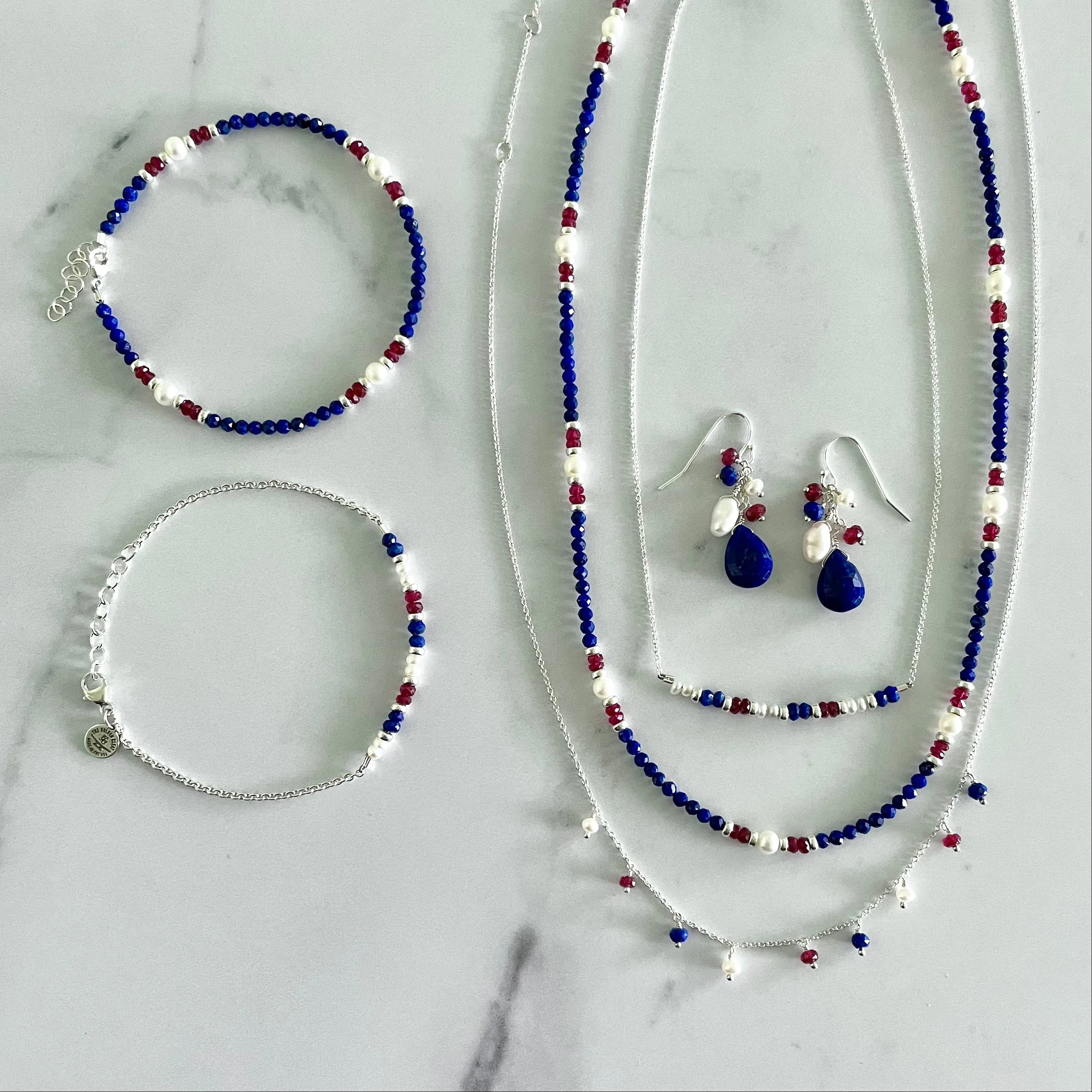 Red, White & Blue Gemstone Bar Necklace