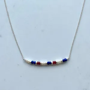Red, White & Blue Gemstone Bar Necklace