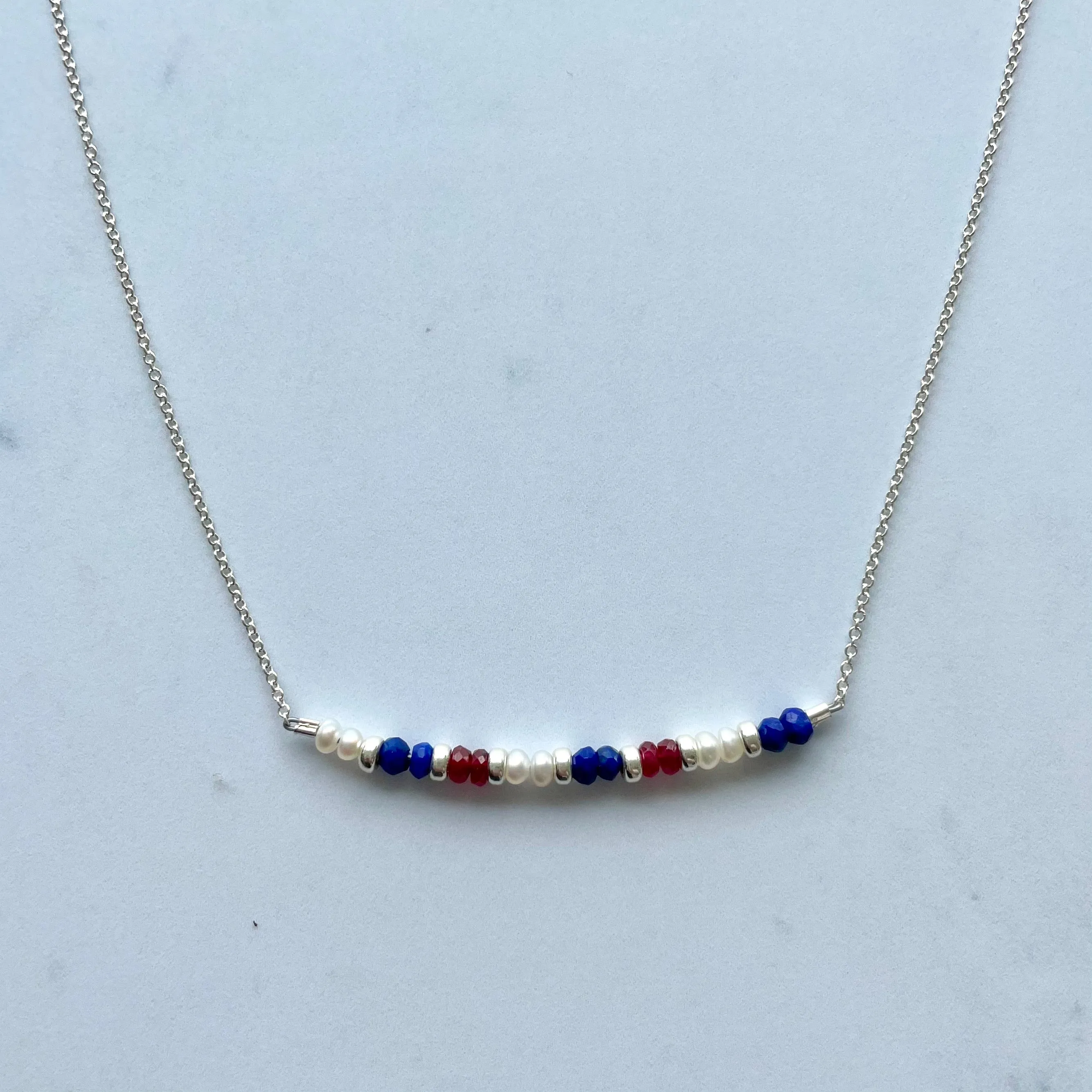 Red, White & Blue Gemstone Bar Necklace