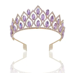 Retro Violet Crystal Geometric Bridal Tiara Rhinestone Pageant Crown Hair Accessory