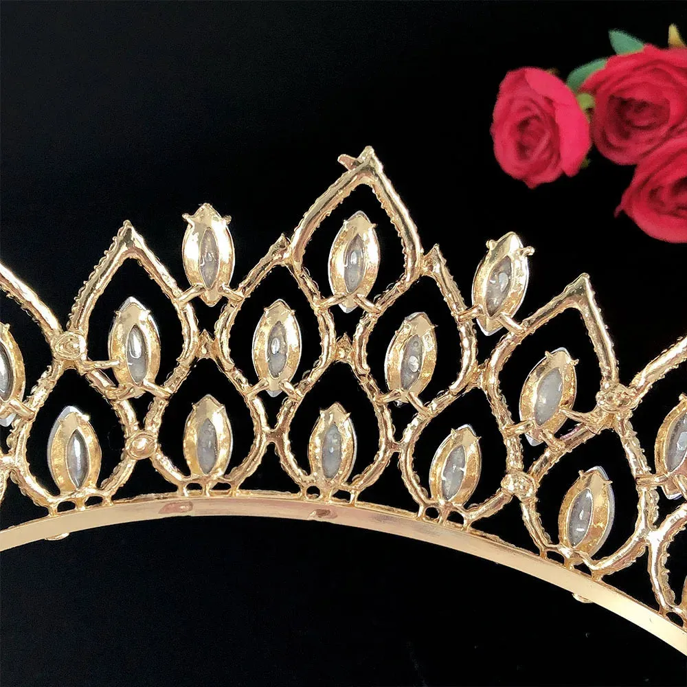 Retro Violet Crystal Geometric Bridal Tiara Rhinestone Pageant Crown Hair Accessory